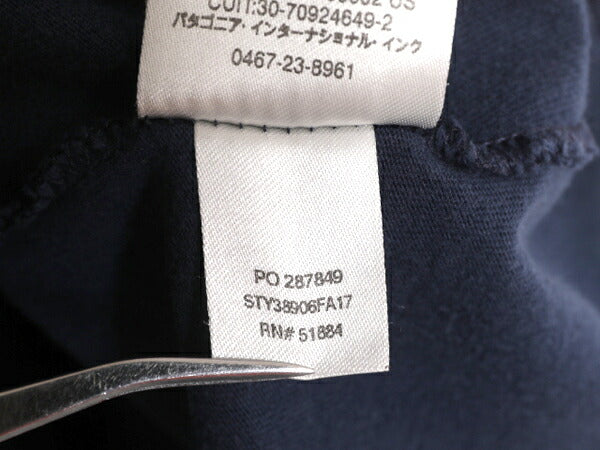 17年製 パタゴニア 両面 プリント 半袖 Tシャツ メンズ L / 古着 Patagonia アウトドア フィッツロイ P6 バックプリント ボックスロゴ 紺