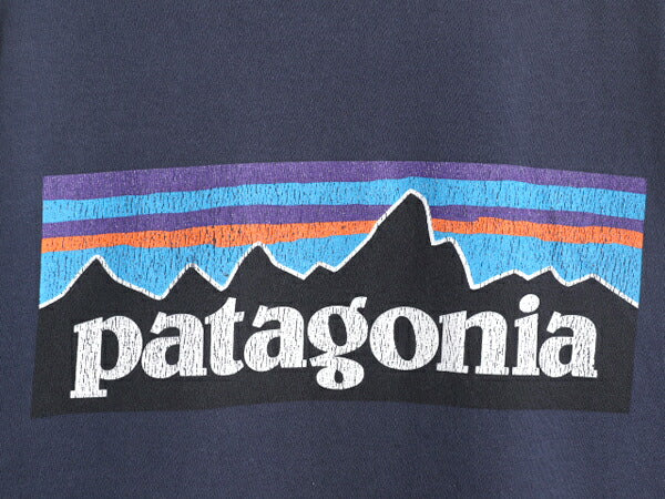 17年製 パタゴニア 両面 プリント 半袖 Tシャツ メンズ L / 古着 Patagonia アウトドア フィッツロイ P6 バックプリント ボックスロゴ 紺