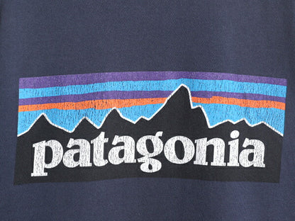 17年製 パタゴニア 両面 プリント 半袖 Tシャツ メンズ L / 古着 Patagonia アウトドア フィッツロイ P6 バックプリント ボックスロゴ 紺