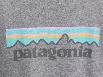 17年製 USA製 パタゴニア プリント 半袖 Tシャツ レディース L 古着 Patagonia アウトドア オーガニックコットン パステル フィッツロイ 灰