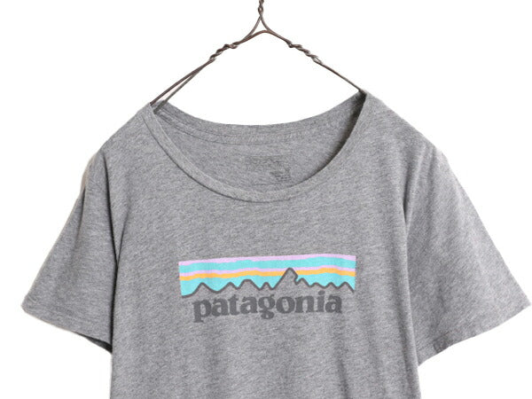 17年製 USA製 パタゴニア プリント 半袖 Tシャツ レディース L 古着 Patagonia アウトドア オーガニックコットン パステル フィッツロイ 灰