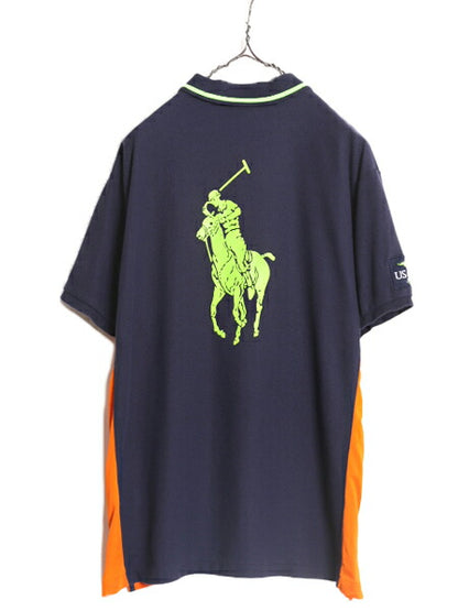 ビックポニー ラルフローレン 鹿の子 半袖 ポロシャツ メンズ XL 古着 ポロ 半袖シャツ コットン バックプリント US オープン テニス 限定