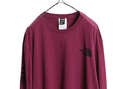 ノースフェイス プリント 長袖 Tシャツ メンズ XL 古着 アウトドア ロンT ロングスリーブ クルーネック 袖プリント ワンポイント パープル