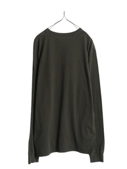 ノースフェイス プリント 長袖 Tシャツ メンズ L 古着 アウトドア ロンT ロングスリーブ クルーネック カットソー ワンポイント グリーン