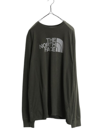 ノースフェイス プリント 長袖 Tシャツ メンズ L 古着 アウトドア ロンT ロングスリーブ クルーネック カットソー ワンポイント グリーン