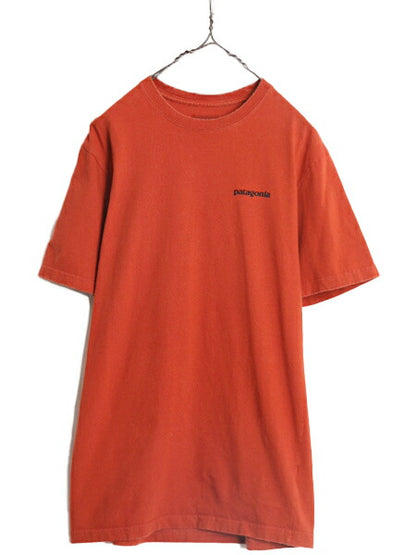 17年製 パタゴニア 両面 プリント 半袖 Tシャツ メンズ S 古着 Patagonia アウトドア P6 バックプリント オーガニック コットン テラコッタ