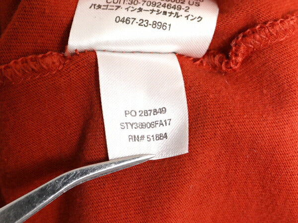 17年製 パタゴニア 両面 プリント 半袖 Tシャツ メンズ S 古着 Patagonia アウトドア P6 バックプリント オーガニック コットン テラコッタ