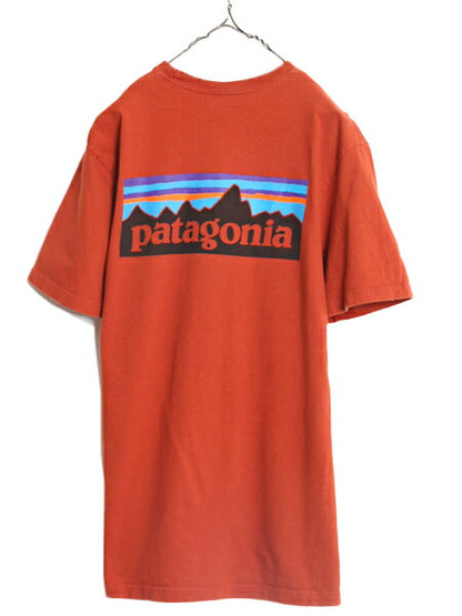 17年製 パタゴニア 両面 プリント 半袖 Tシャツ メンズ S 古着 Patagonia アウトドア P6 バックプリント オーガニック コットン テラコッタ