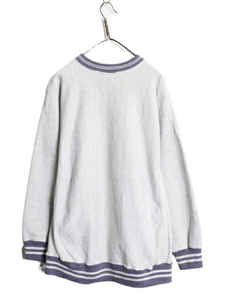 90s USA製 チャンピオン リバースウィーブ スウェット メンズ XL 古着 オールド トレーナー 裏起毛 スクリプト ロゴ 刺繍 目付き 霜降り 灰