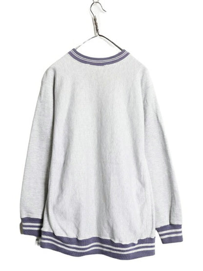 90s USA製 チャンピオン リバースウィーブ スウェット メンズ XL 古着 オールド トレーナー 裏起毛 スクリプト ロゴ 刺繍 目付き 霜降り 灰