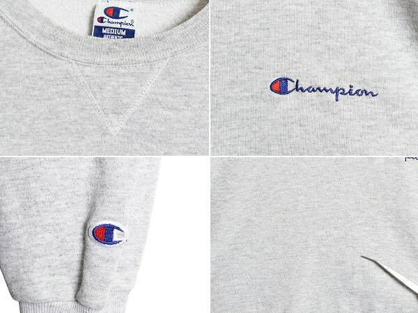 90s チャンピオン ワンポイント スウェット メンズ レディース М 古着 オールド Champion 裏起毛 トレーナー スクリプト ロゴ 刺繍 目付き