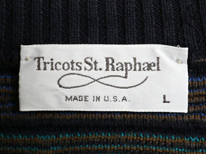 80s USA製 3D 立体編み デザイン ニット セーター メンズ L / ヴィンテージ 総柄 3Dニット クルーネック Tricots St.Raphael マルチカラー