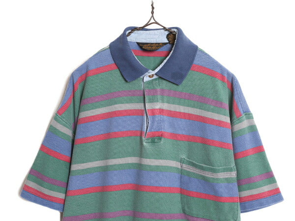 90s エディーバウアー ボーダー 鹿の子 ポロ シャツ メンズ M 古着 90年代 オールド Eddie Bauer 半袖シャツ ヘビーウェイト マルチカラー