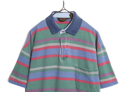 90s エディーバウアー ボーダー 鹿の子 ポロ シャツ メンズ M 古着 90年代 オールド Eddie Bauer 半袖シャツ ヘビーウェイト マルチカラー