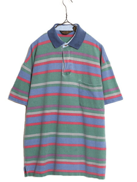 90s エディーバウアー ボーダー 鹿の子 ポロ シャツ メンズ M 古着 90年代 オールド Eddie Bauer 半袖シャツ ヘビーウェイト マルチカラー