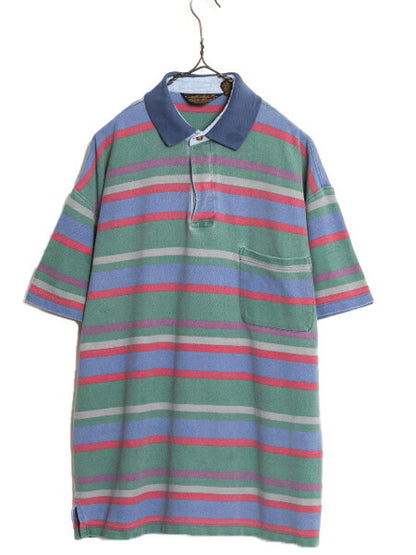 90s エディーバウアー ボーダー 鹿の子 ポロ シャツ メンズ M 古着 90年代 オールド Eddie Bauer 半袖シャツ ヘビーウェイト マルチカラー