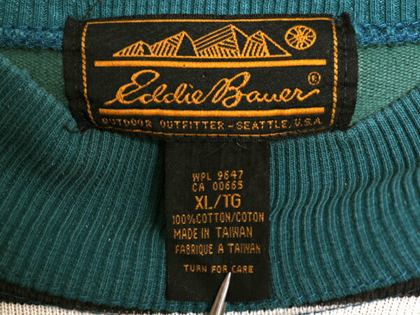 90s エディーバウアー モックネック ボーダー 長袖 Tシャツ メンズ XL 古着 オールド ロンT ラガーシャツ 素材 マルチカラー 大きいサイズ