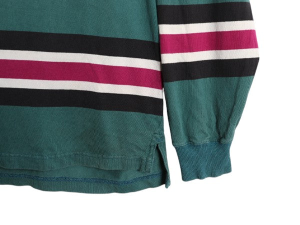 90s エディーバウアー モックネック ボーダー 長袖 Tシャツ メンズ XL 古着 オールド ロンT ラガーシャツ 素材 マルチカラー 大きいサイズ