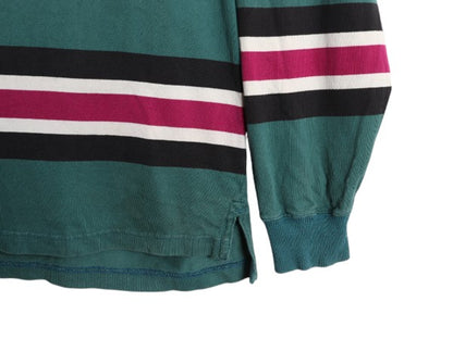 90s エディーバウアー モックネック ボーダー 長袖 Tシャツ メンズ XL 古着 オールド ロンT ラガーシャツ 素材 マルチカラー 大きいサイズ