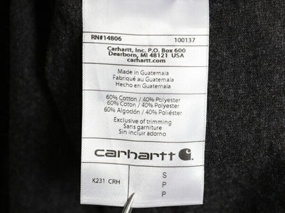 デッドストック カーハート プリント 長袖 Tシャツ メンズ S / 新品 ロンT 袖プリント ヘビーウェイト クルーネック ロングスリーブ 濃灰