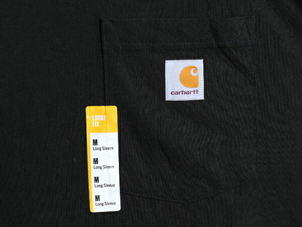 デッドストック カーハート ポケット付き 長袖 Tシャツ メンズ M / 新品 ロンT ワンポイント ポケT ヘビーウェイト クルーネック ブラック