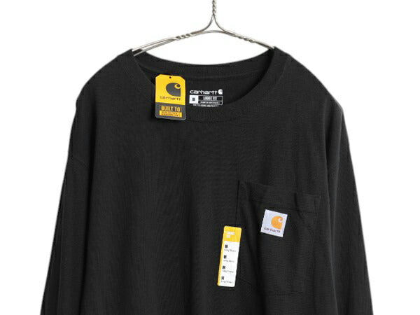 デッドストック カーハート ポケット付き 長袖 Tシャツ メンズ M / 新品 ロンT ワンポイント ポケT ヘビーウェイト クルーネック ブラック