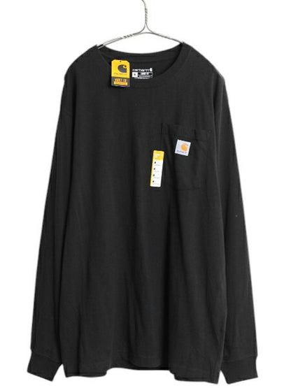 デッドストック カーハート ポケット付き 長袖 Tシャツ メンズ M / 新品 ロンT ワンポイント ポケT ヘビーウェイト クルーネック ブラック