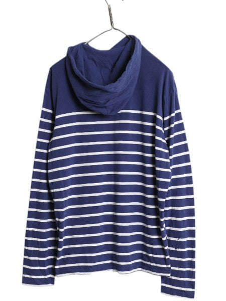 ポロ ラルフローレン ボーダー フード パーカー メンズ М 長袖 Tシャツ プルオーバー ロンT ワンポイント ロングTシャツ ツートン バスク