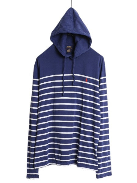 ポロ ラルフローレン ボーダー フード パーカー メンズ М 長袖 Tシャツ プルオーバー ロンT ワンポイント ロングTシャツ ツートン バスク