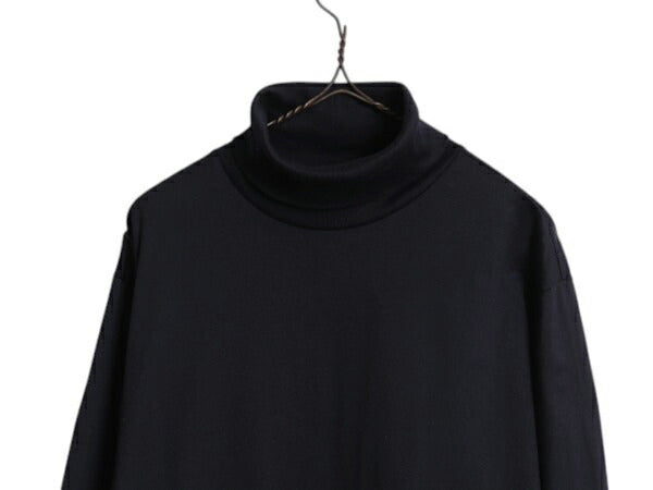 デッドストック USA製 ランズエンド タートルネック 長袖 Tシャツ メンズ L 小さめ M / ロンT コットン ロングスリーブ カットソー 無地 黒