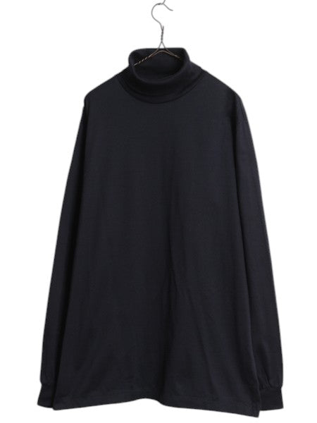 デッドストック USA製 ランズエンド タートルネック 長袖 Tシャツ メンズ L 小さめ M / ロンT コットン ロングスリーブ カットソー 無地 黒