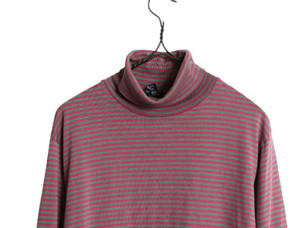 90s USA製 ランズエンド タートルネック ボーダー 長袖 Tシャツ メンズ S / オールド ロンT 薄手 ストレッチ コットン スムース カットソー