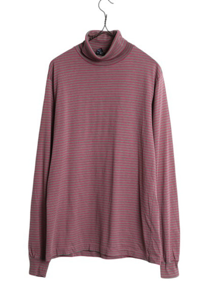90s USA製 ランズエンド タートルネック ボーダー 長袖 Tシャツ メンズ S / オールド ロンT 薄手 ストレッチ コットン スムース カットソー