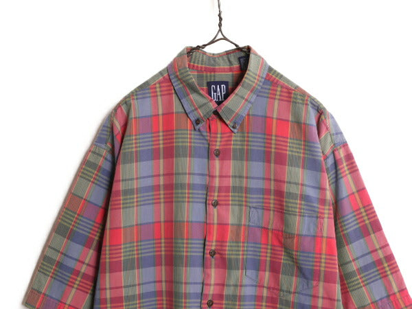 90s OLD GAP チェック 半袖 ボタンダウン シャツ メンズ XL / 90年代 オールド ギャップ 半袖シャツ 大きいサイズ マルチカラー BD 旧タグ