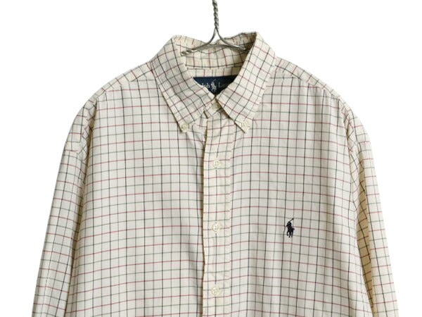 90s ラルフローレン チェック 長袖 ボタンダウン シャツ メンズ М オールド ポロ 長袖シャツ ワンポイント ワイシャツ ビジネス ゆったり