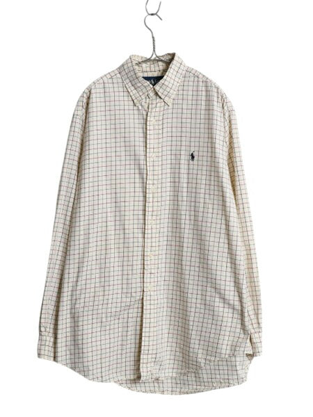 90s ラルフローレン チェック 長袖 ボタンダウン シャツ メンズ М オールド ポロ 長袖シャツ ワンポイント ワイシャツ ビジネス ゆったり