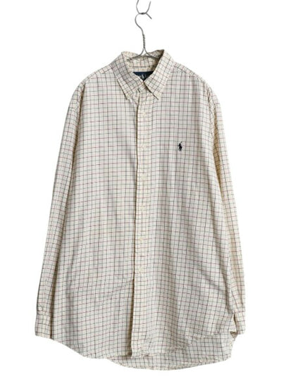 90s ラルフローレン チェック 長袖 ボタンダウン シャツ メンズ М オールド ポロ 長袖シャツ ワンポイント ワイシャツ ビジネス ゆったり