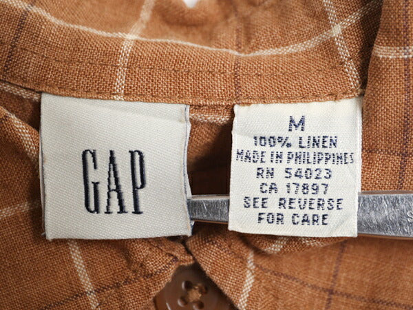 00s OLD GAP 100% リネン チェック 半袖 シャツ レディース М / 00年代オールド ギャップ 半袖シャツ ポケット付き マルチカラー ボックス