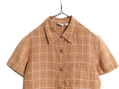 00s OLD GAP 100% リネン チェック 半袖 シャツ レディース М / 00年代オールド ギャップ 半袖シャツ ポケット付き マルチカラー ボックス
