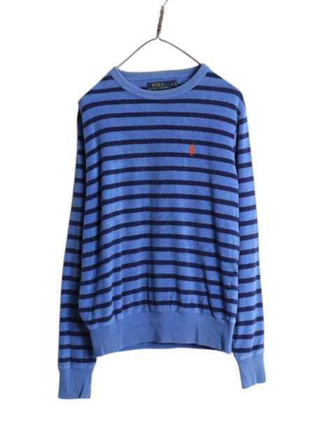 ポロ ラルフローレン ボーダー パイル 長袖 Tシャツ メンズ レディース S ロンT サーフ カットソー タオル生地 ワンポイント ツートン 起毛