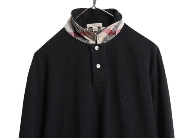 バーバリー ブリット 鹿の子 長袖 ポロシャツ メンズ XL / 長袖シャツ ノバチェック カットソー シンプル トラッド ブラック 大きいサイズ