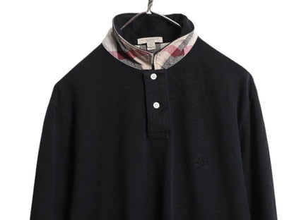 バーバリー ブリット 鹿の子 長袖 ポロシャツ メンズ XL / 長袖シャツ ノバチェック カットソー シンプル トラッド ブラック 大きいサイズ