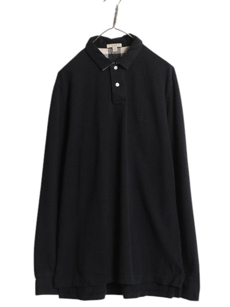 バーバリー ブリット 鹿の子 長袖 ポロシャツ メンズ XL / 長袖シャツ ノバチェック カットソー シンプル トラッド ブラック 大きいサイズ