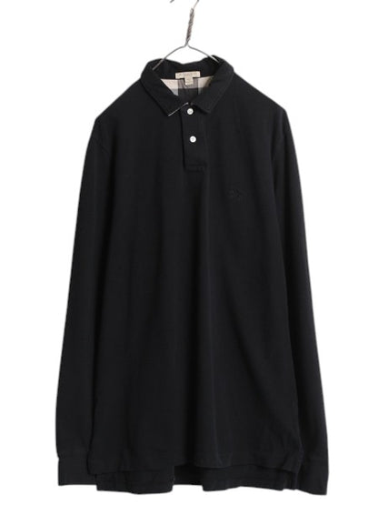 バーバリー ブリット 鹿の子 長袖 ポロシャツ メンズ XL / 長袖シャツ ノバチェック カットソー シンプル トラッド ブラック 大きいサイズ