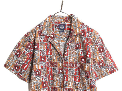 90s ドッカーズ リーバイス 総柄 ループ留め オープンカラー 半袖 シャツ レディース L オールド LEVIS DOCKERS 開襟 総柄シャツ コットン