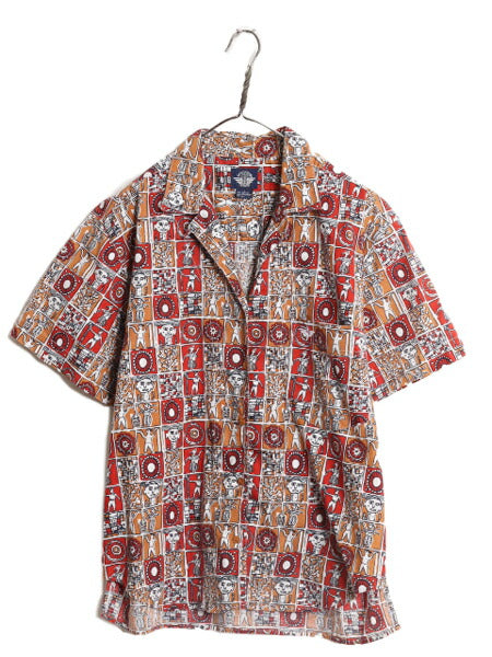 90s ドッカーズ リーバイス 総柄 ループ留め オープンカラー 半袖 シャツ レディース L オールド LEVIS DOCKERS 開襟 総柄シャツ コットン