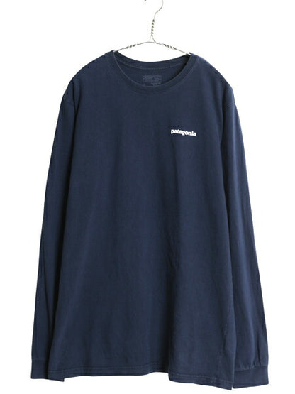パタゴニア 両面 プリント 長袖 Tシャツ メンズ L 17年製 アウトドア ロンT ロングスリーブ P6 バックプリント ボックスロゴ カットソー 紺