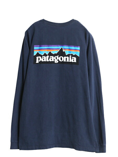 パタゴニア 両面 プリント 長袖 Tシャツ メンズ L 17年製 アウトドア ロンT ロングスリーブ P6 バックプリント ボックスロゴ カットソー 紺