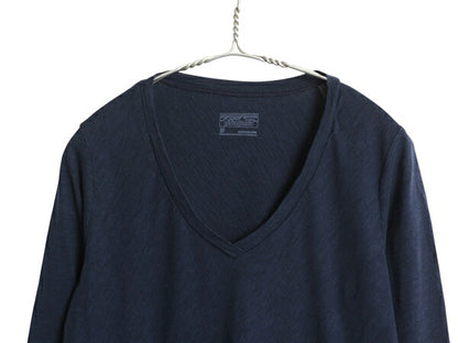 パタゴニア Vネック 無地 長袖 Tシャツ レディース М 16年製 アウトドア インナー アンダーシャツ カットソー ロンT シンプル スラブ織り
