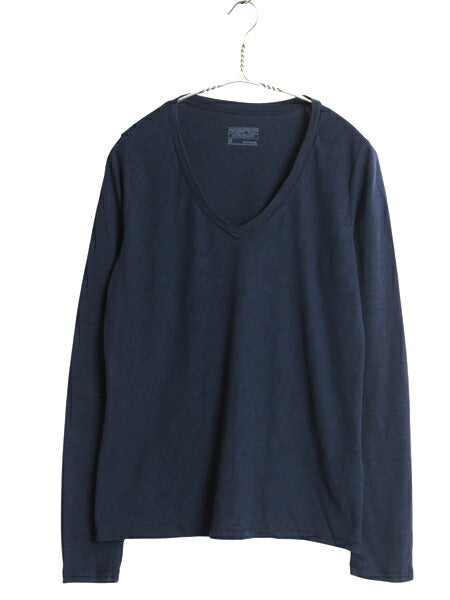 パタゴニア Vネック 無地 長袖 Tシャツ レディース М 16年製 アウトドア インナー アンダーシャツ カットソー ロンT シンプル スラブ織り